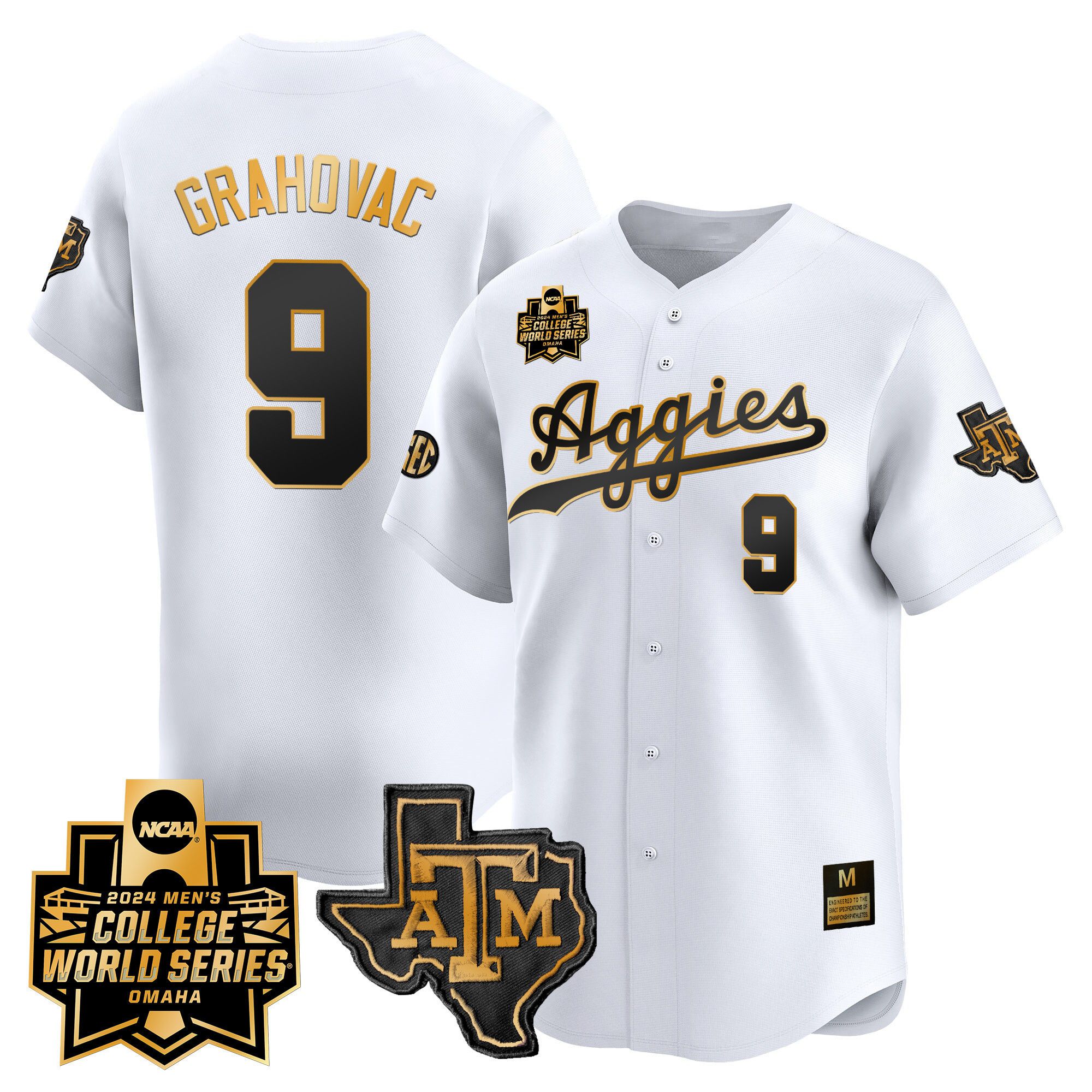 Men Texas A&M Aggies #9 Grahovac White 2024 College World Series Vapor Premier Limited NCAA Jersey style 1->indianapolis colts->NFL Jersey